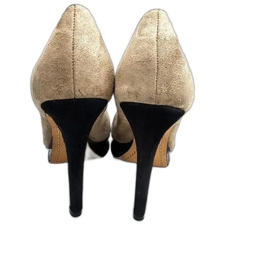 Sam Edelman Ulysa Putty & Black Suede Snakeskin Embossed Platform‎ Heels Size 7